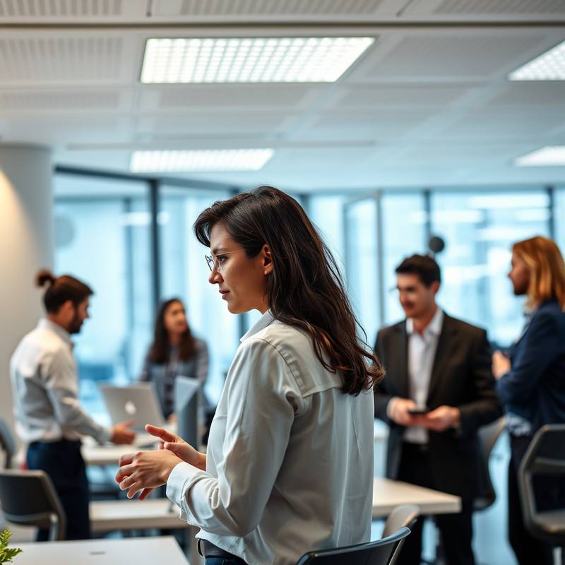 Team collaborating in a modern office, representing company culture